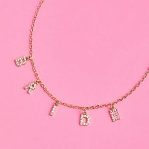 Bride Pave Necklace, 14" Choker, Gold Charm Letter Cubic Zirconia Jewelry | Bach